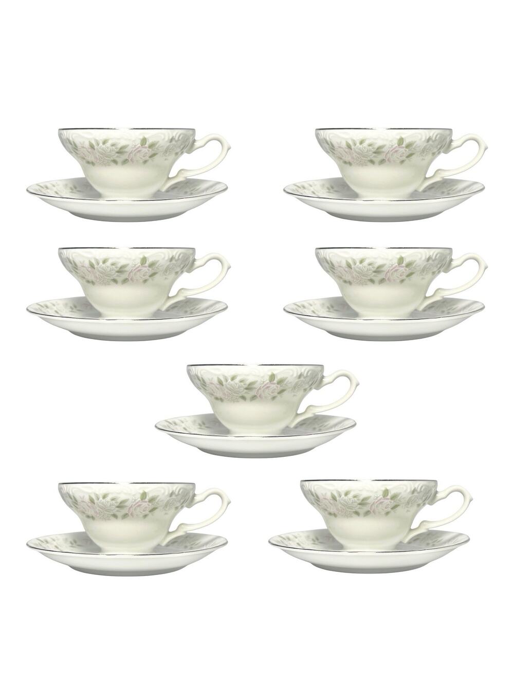 Sheffield “Classic, 501” Set of 7 Bone China Teacups 2 1/4” 8oz & Saucers 5 7/8”